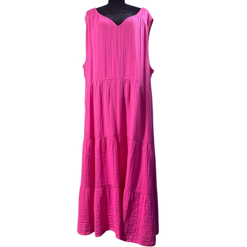 NWT Sonoma Goods For Life 100% Cotton Pink Tiered V-Neck Midi Dress Size 5X